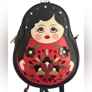 Vendula London Black Russian Doll Interchangeable Crossbody Backpack Purse EUC